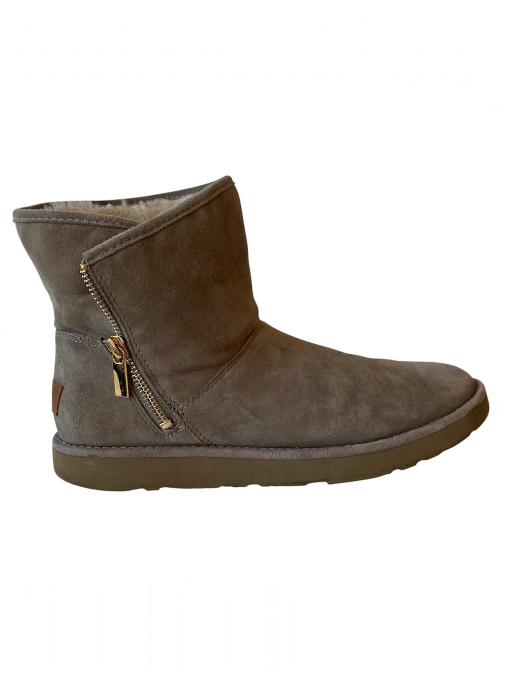 UGG Kip Suede Ankle Booties Womens 9 Clay Sheepskin Side Zip Rare - Picture 8 of 11